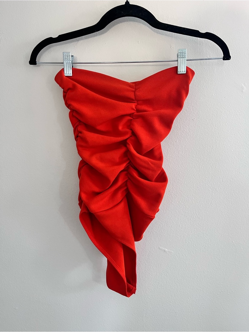 ZARA Burnt Orange Ruched Strapless Bodysuit